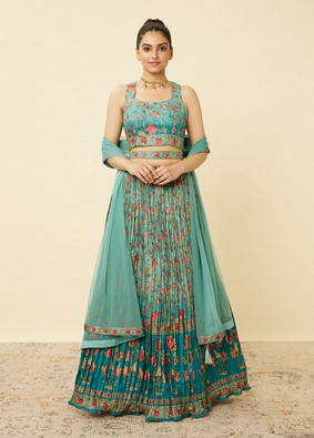 Sea Green Floral Printed Lehenga